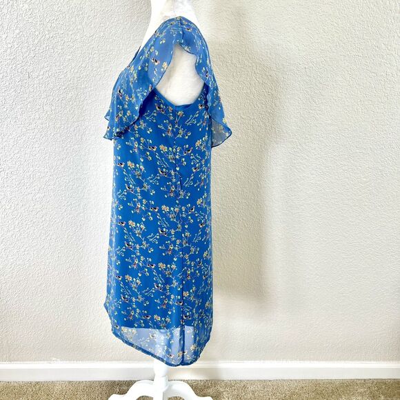 Altar’d State Sz Medium Baby Blue Floral Party Dress Ruffle Shoulder Sheer Lined - Picture 9 of 14